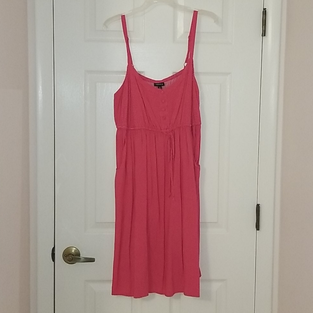 Hot pink dress with white polka dots